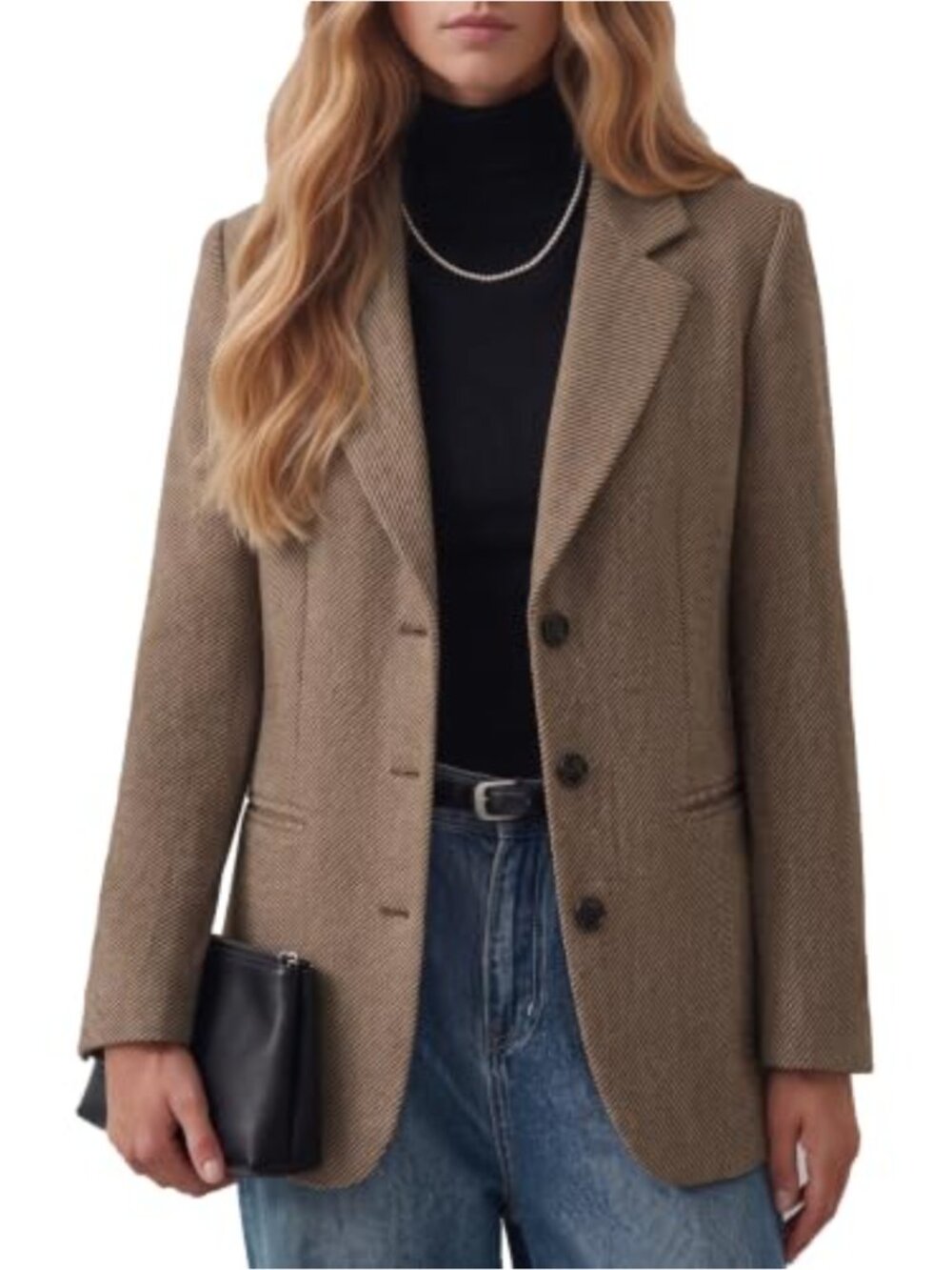 Wool Blend Herringbone Tweed Blazer Business Casual Notch Lapel